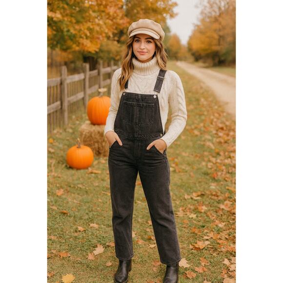 Gap Women's Straight Leg Black Denim Overalls Jean XS Vintage 90s Fall Grunge - Picture 1 of 5